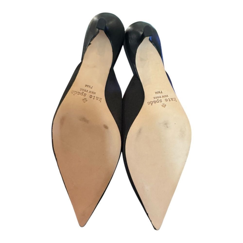 Kate Spade Women's Darlene Black Satin Jewelled Bow Kitten Heel Slide Mules 7.5 - Picture 7 of 8